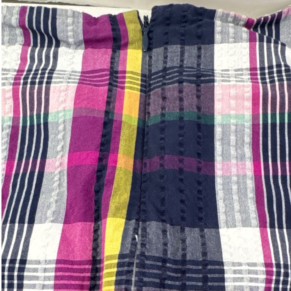 Anne Klein Womens Plaid Sleeveless Fit Flare Belted Dress Magenta Navy Yellow 12 - Picture 9 of 13